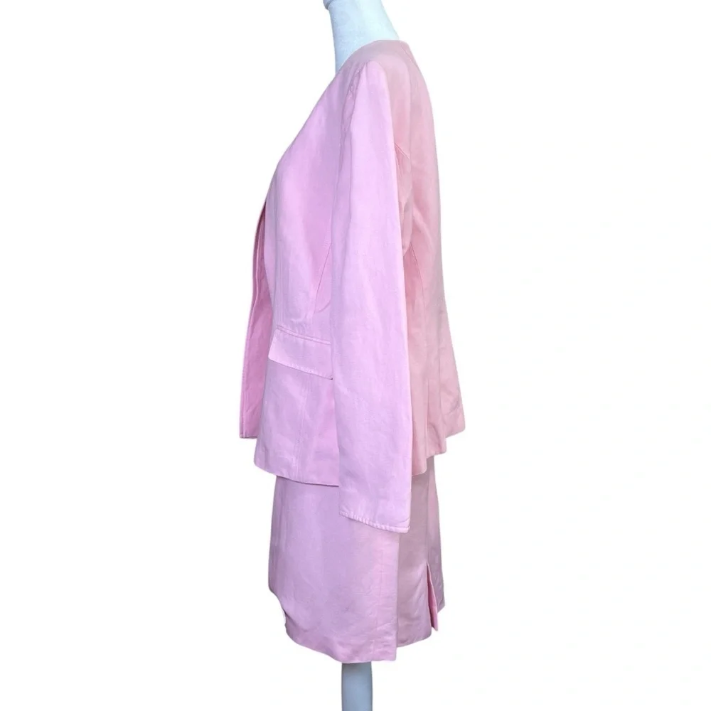 Tahari Arthur S Levine MIX Womens 2-pc Linen Blend Pink Suit Jacket Skirt Sz 16